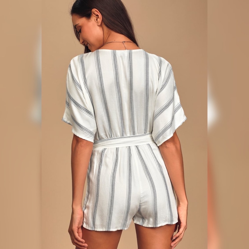 Lulus Climb Aboard Grey and White Striped Romper! - Picture 2 of 12